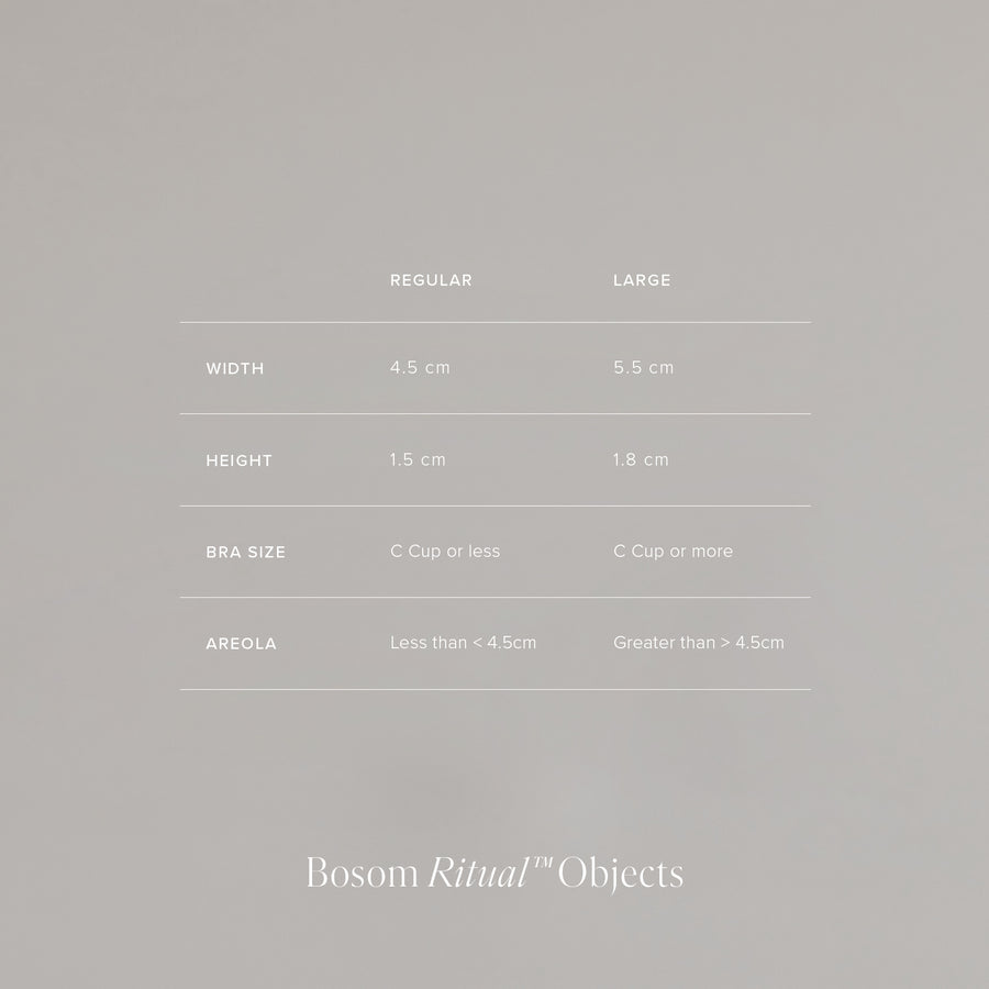 Measurement scale of the Mammae Silver Nipple Cups in Regular and Large Sizes 