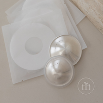 Mammae silver nursing cups and hydrogel adhesives position on a neutral bathroom bench