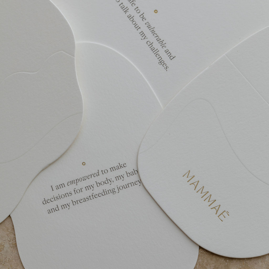 A set of Bosom Reflections Breastfeeding Affirmation Cards for pregnancy and breastfeeding with the word breastfeeding on them by Mammae The Embodied Mother. Designed to support mothers during their postpartum journey. A great Baby Shower gift Idea for an expecting mum-to-be.