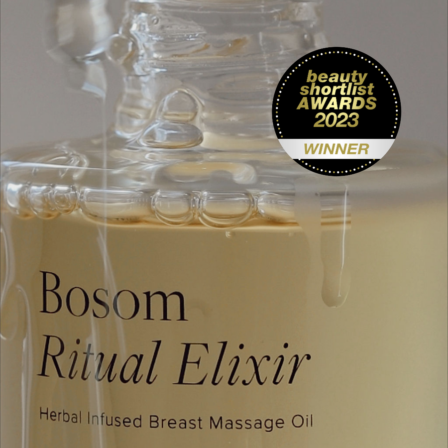 Mammae Ritual™ Elixir, a breast massage oil specially designed for pregnancy, breastfeeding.and self breast examinations. 